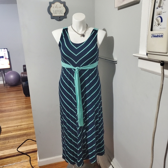 Liz Lange Maternity for Target turquoise & navy belted dress, size S - Picture 2 of 6